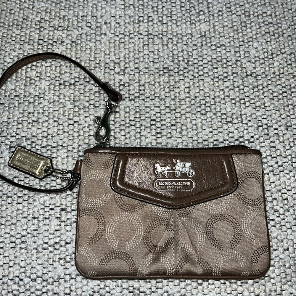 COACH Signature Tan/Brown Mini Wristlet/Clutch/Pouch/Coin Purse